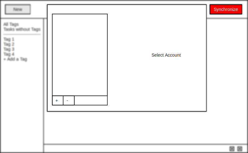 Wireframe of account window