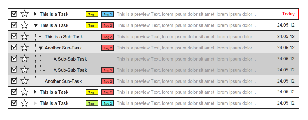 Wireframe of task list