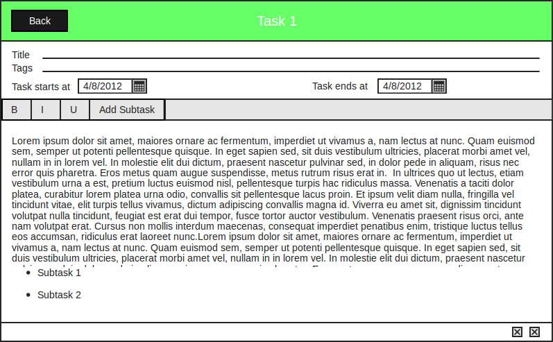 Wireframe of task editor window