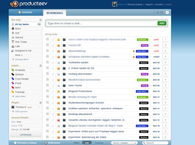 Screenshot of Producteev (Web)