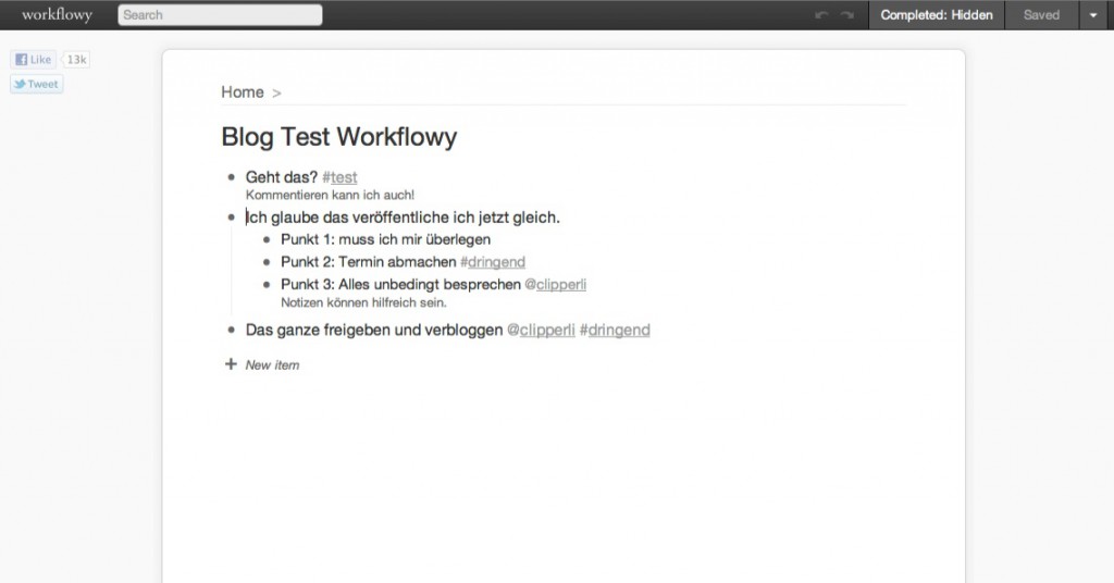 Screenshot of Workflowy